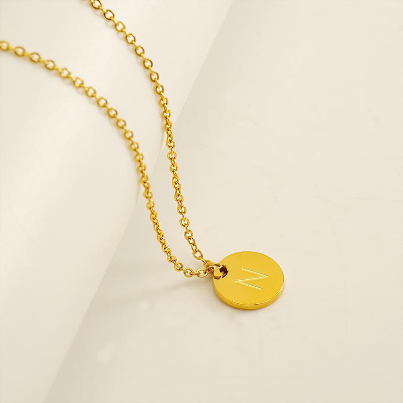 Round stainless steel 26 English letters necklace pendant mirror DIY jewelry accessories 26 letters