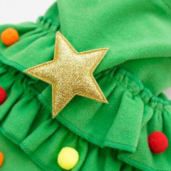 Christmas Pet Outfit Red/Green Pet Cloak with Star And Pom Poms Puppy