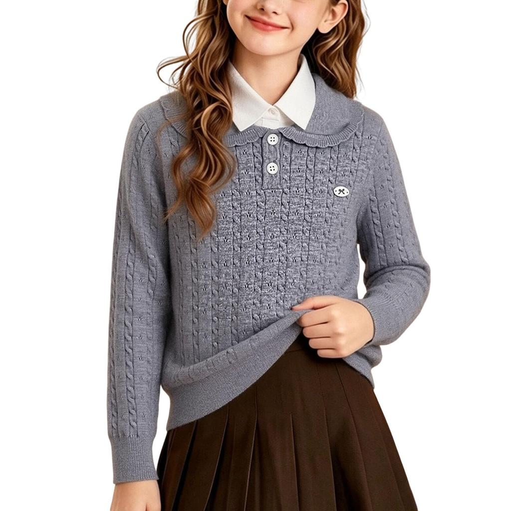 Kinder Zopfmuster Pullover mit kleinem Kragen für Wärme und lässige Alltagsmode