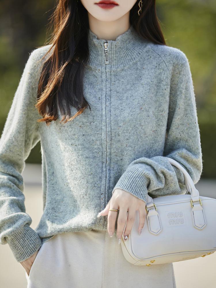 Women's Wool Polka Dot Knit Cardigan - 2025 Autumn/Winter Retro Style Loose Sweater Coat