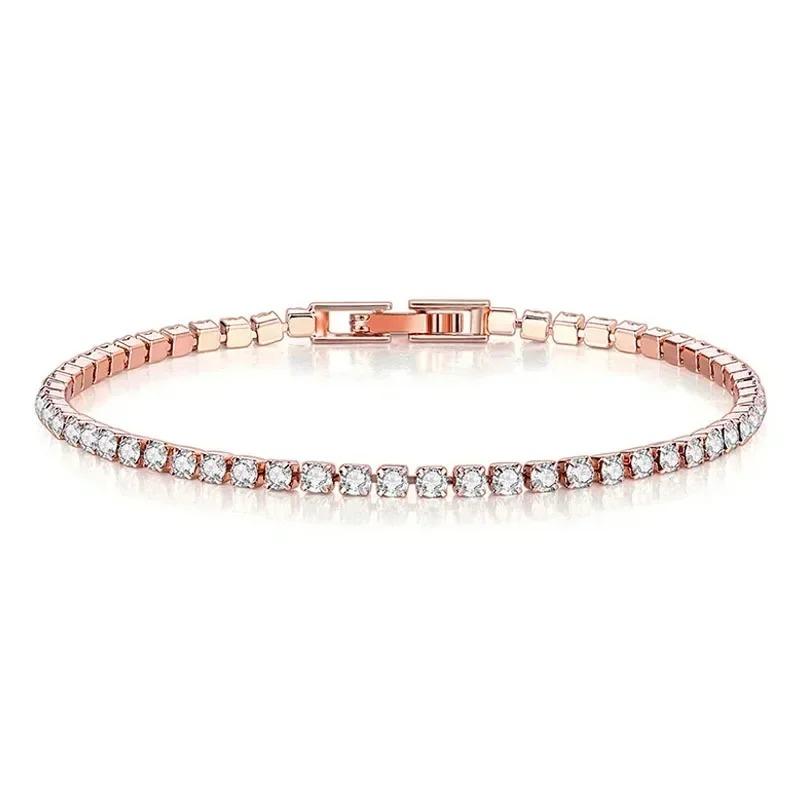 925  Silver Rose Gold Tennis Bracelet Sparkling Crystal Cubic Zirconia Hip-Hop Luxury Women's Jewelry Surprise Gift