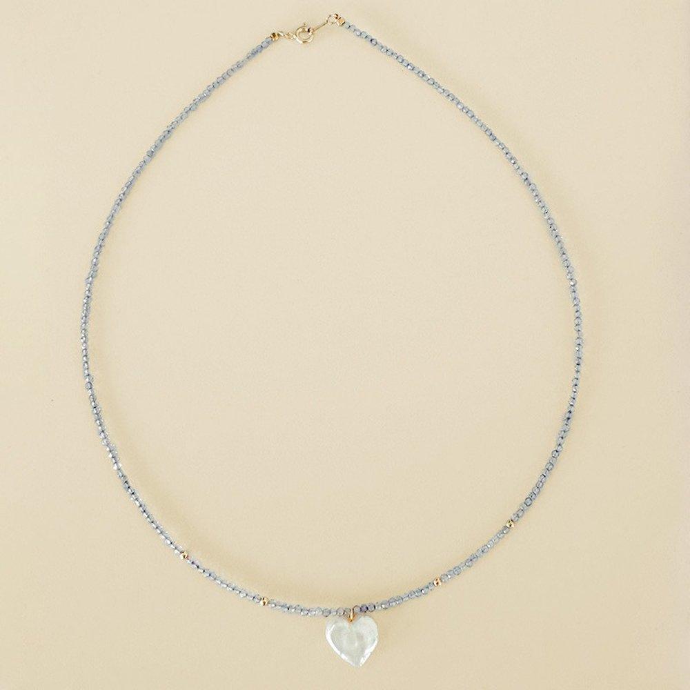 

14K Iolite Heart Pearl Beads N 40Cm