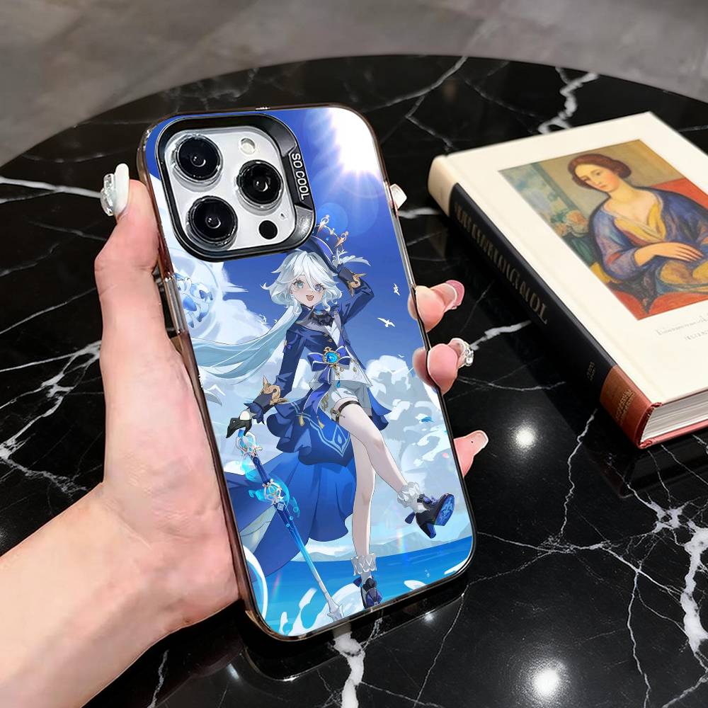 G-Genshin roztomilý F-Furina I-Impact-fgi Pouzdro na telefon Pro iPhone 17,16,15,14,13,12,11 Plus,Pro Max,XS,Barevný stříbrný černý kryt