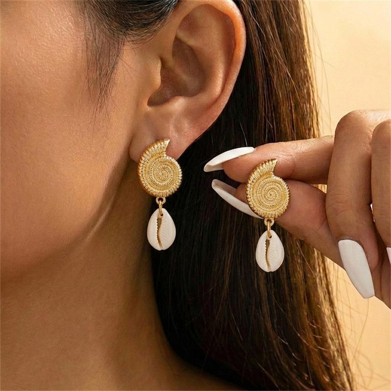 Boho Starfish Shell Asymmetric Dangle Earrings for Women Ocean Style Conch Scallop Pearl Earring Summer Beach Party Jewelry Gift