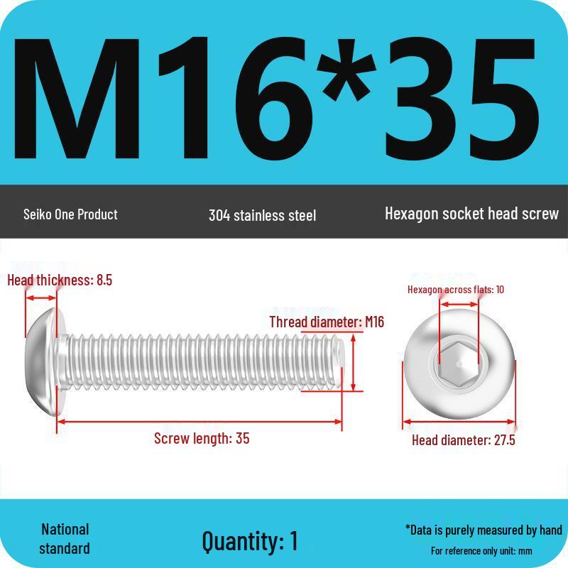 304 Stainless Steel Pan, Half, and Round Head Hexagon Screws (M2-M12)