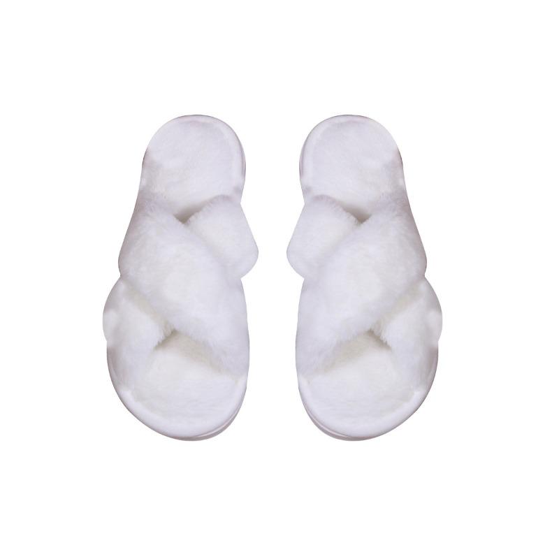 Fluffy slippers cross opening autumn and winter home non-slip flat bottom couple open toe warm fluffy