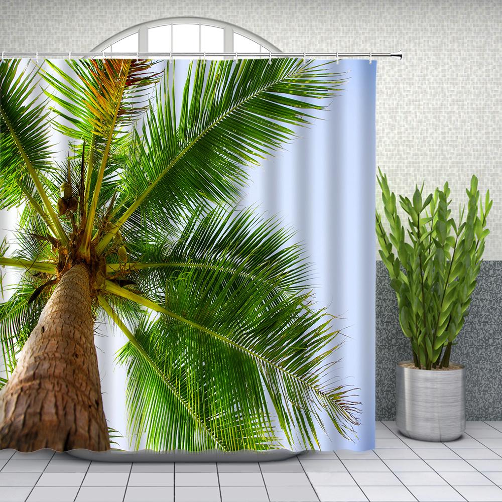 Natural Scenery Shower Curtains Green Tree Floral Plant Landscape Pattern Spring Summer Bathroom Decor Polyester Cloth Curtain