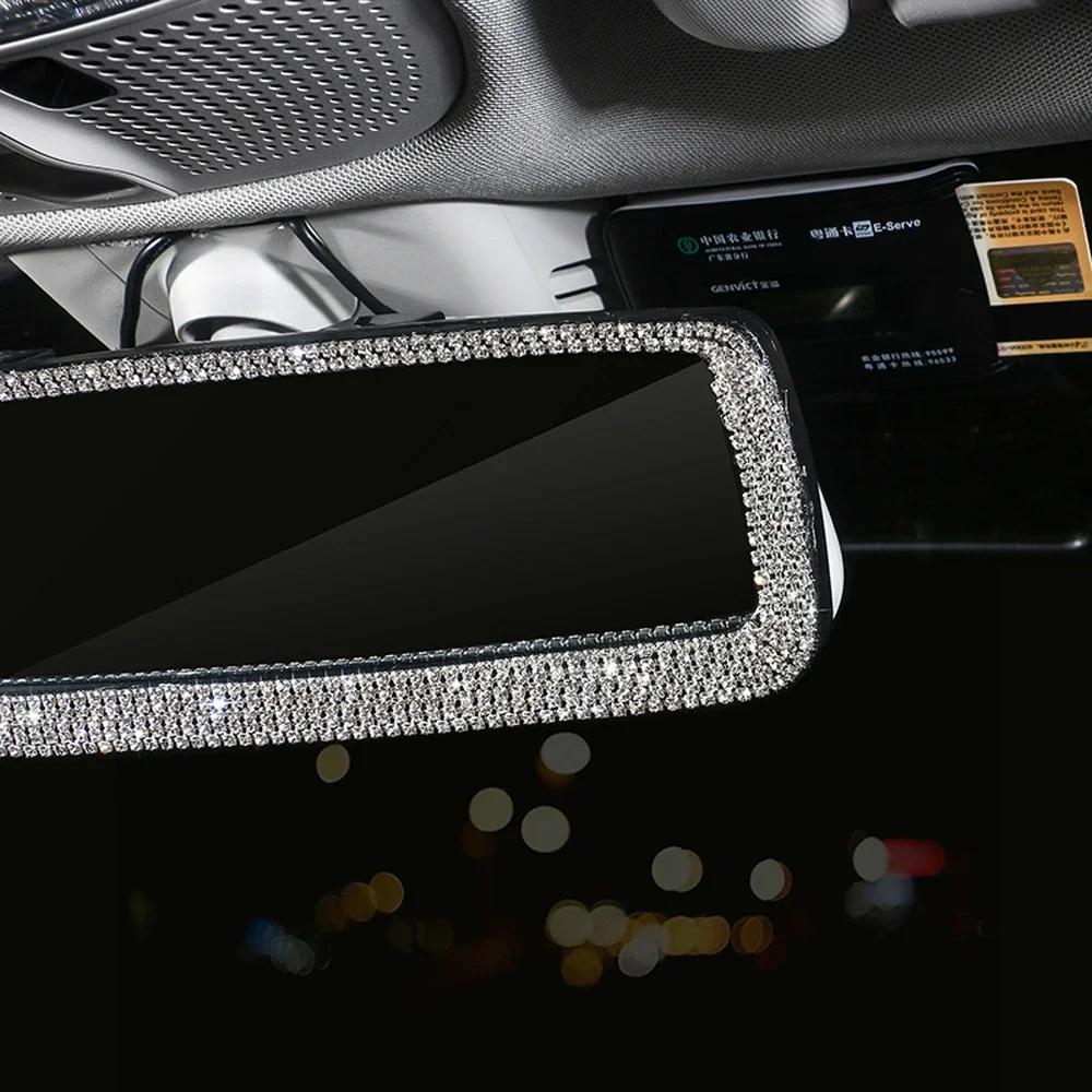 Car Interior Rearview Mirror Decor Diamond Crystal Rhinestone Rear View Mirror Cover Ornament Bling Car Accessories for Women