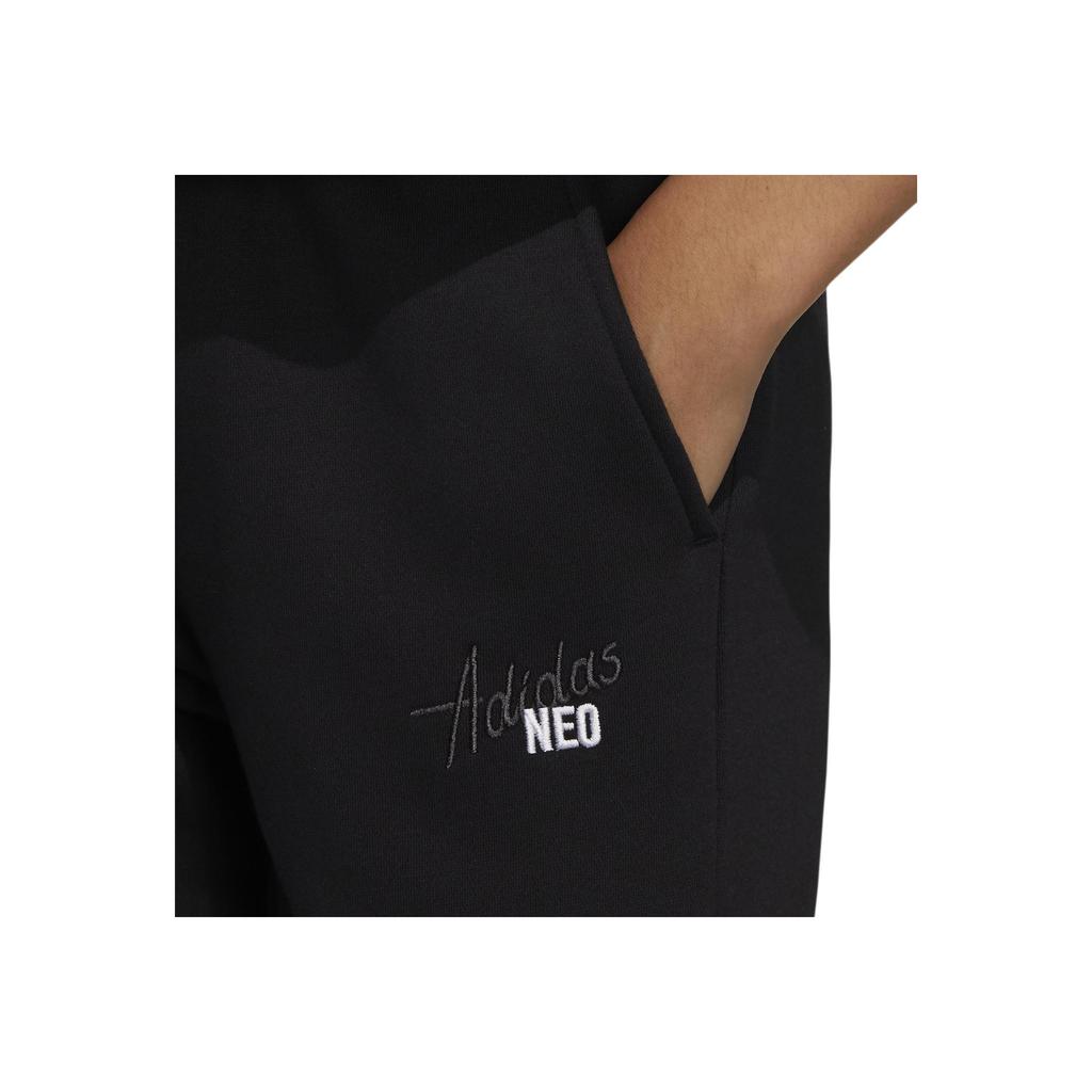 Adidas Neo Embroidered Logo Fleece-Lined Warm Joggers with Cuffed Ankles Women Bottoms Black HB7391