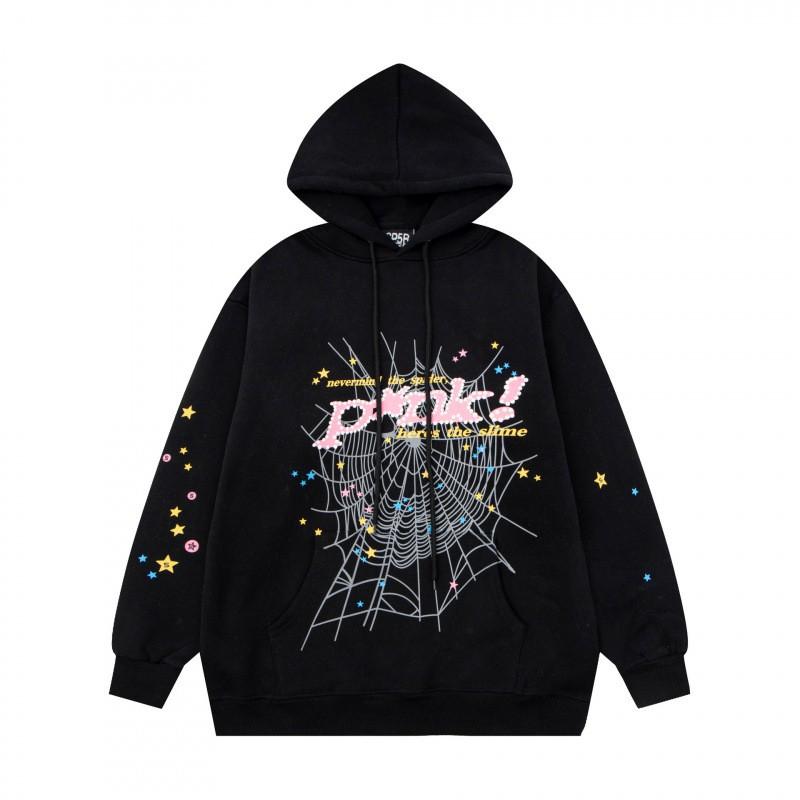 Sp5der Hoodie Unisex Oversized Cotton Pullover With Foil Letter Print Fall Casual Streetwear