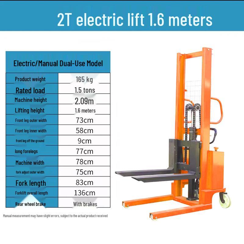 Manual & Electric Hydraulic Stacker Forklift for 1T-2T Lifting, Loading, and Unloading