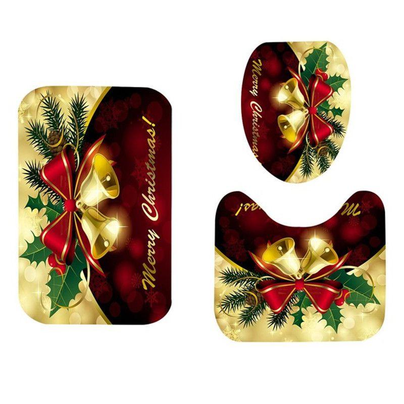 

Christmas Curtain Shower Toilet Seat Cover Mat Pads Rug Bathroom Set Decoration Bell 3pcs,One Size