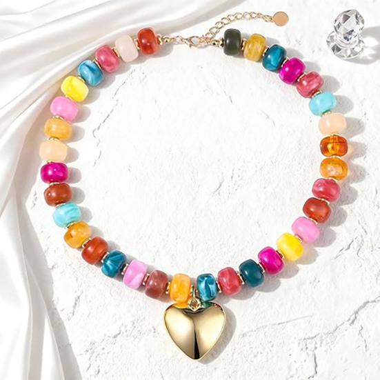 Colorful Chunky Beaded Necklace for Women Resin Beads Short Necklace Bohemian Style Chunky Choker for Summer Beach Holiday Party Vacation