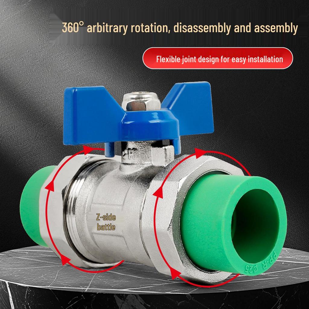 PPR Double Union Ball Valve - All Copper, Thickened, Straight Through Floor Heating with Hot Melt, Sizes DN20, DN25, DN32