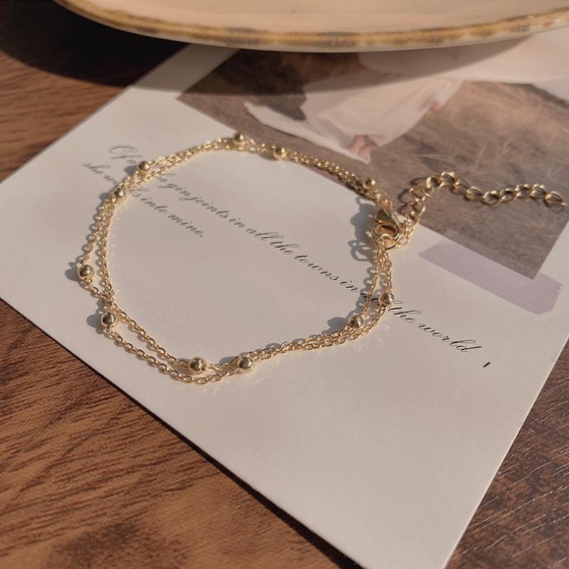 Fashionable 925 Silver Gold Small Round Bead Bracelet For Women's Retro Double-Layer Bracelet Birthday Jewelry Gift