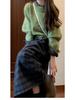 Luxury Petite French Knitted Green Sweater Dress for Women - Autumn/Winter 2024