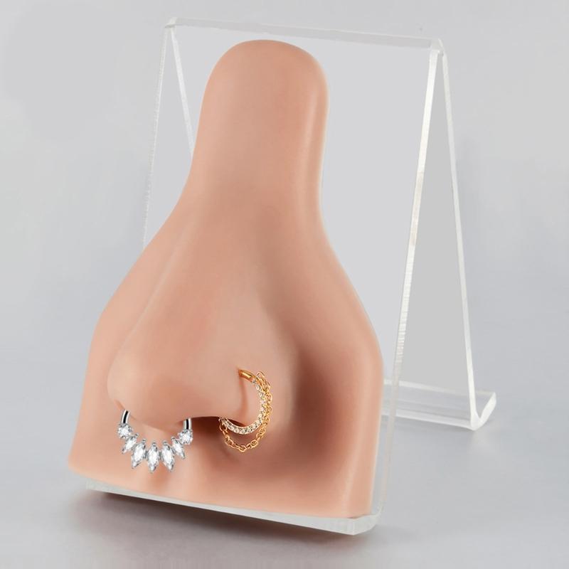 Pack of 2 Unique Geometric Shape Nose Rings Body Piercing Jewelry Seamless Design Metal Texture Polished Finish