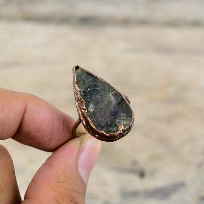 Labradorite Rough Ring Electroformed Copper Ring Adjustable Ring Handmade Jewelry Dainty Gemstone Ring Electroformed Copper Jewelry For Gift