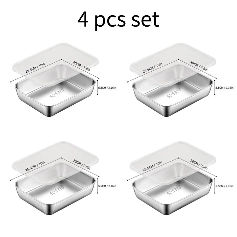 Plate Stainless Steel Food Container with Cover Thick Tray Large Capacity for Vegetables Fruits Fresh Meat Kitchen Organizer
