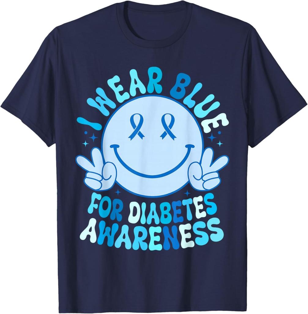 Ich trage blaues Smiley-Gesicht Diabetes-Aufklärung Unisex-T-Shirt