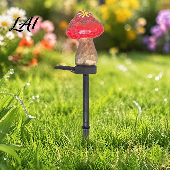 Weather Resistant Landscape Lights Solar Mushroom Garden Stake Light Resin Fairy Lamp with Waterproof Pathway Lighting Warm Glow Outdoor Yard Decor