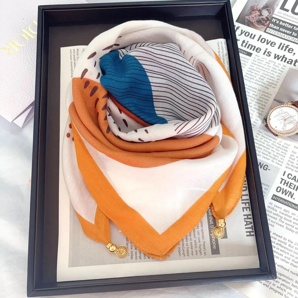Silk Scarf with Magnetic Buckle - Square, Fashionable Winter Accessory for Women