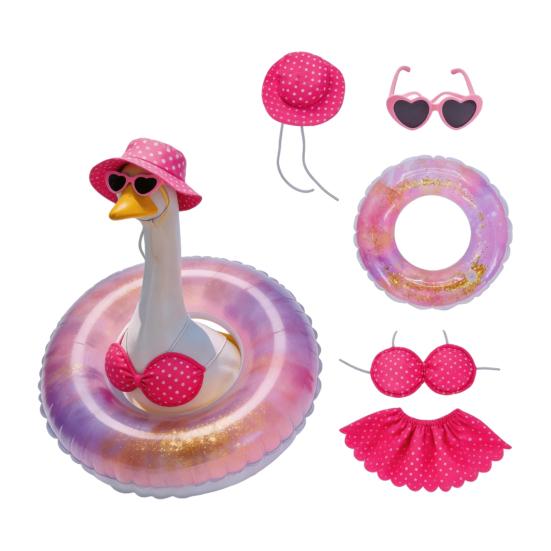 1 Set Hawaiian Goose Outfit, Summer Holiday Goose Costume, Porch Goose Bikini with Sun Hat Sunglasses, Outdoor Goose Clothes Fits 23 Inch Goose Statue
