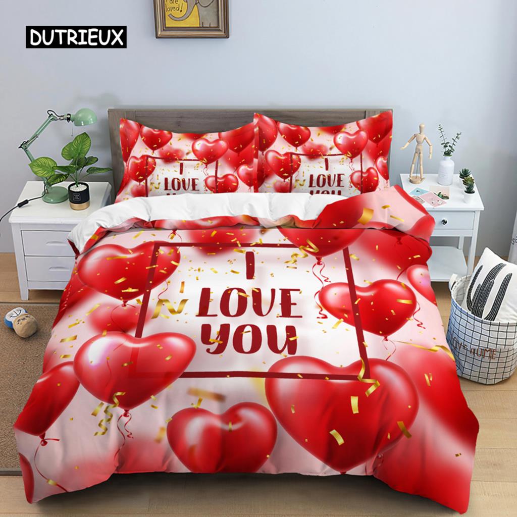 Multicolor Duvet Cover Set Colorful Hearts Queen Size Bedding Set for Teen Microfiber Geometric Cartoon Love Heart Quilt Cover