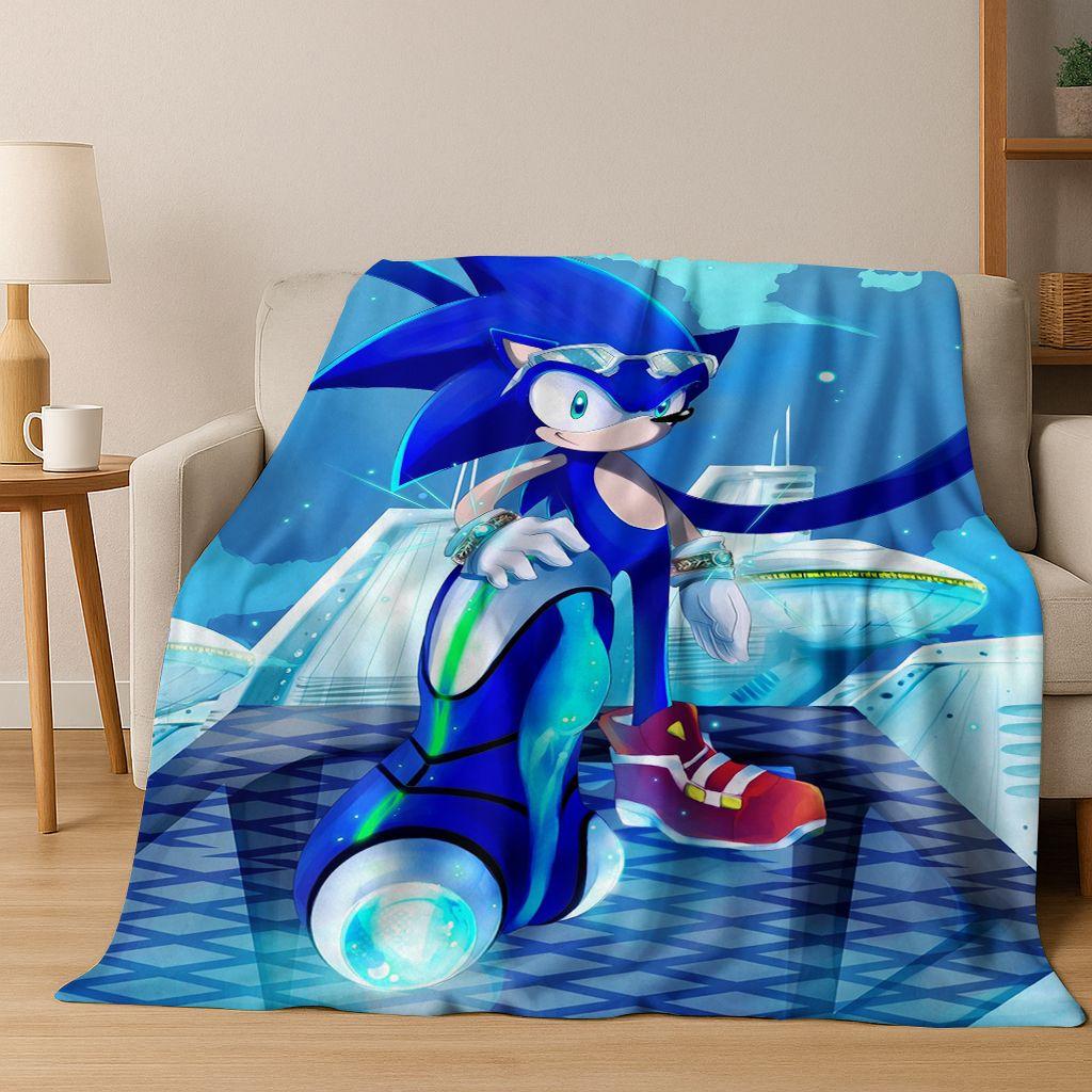 

Classic S-Sonic Game Cartoon Hedgehog Flannel Blanket Soft Warm Throw Blanket for Bed Bedroom Room Living Room Travel Picnic Kid 75x90cm