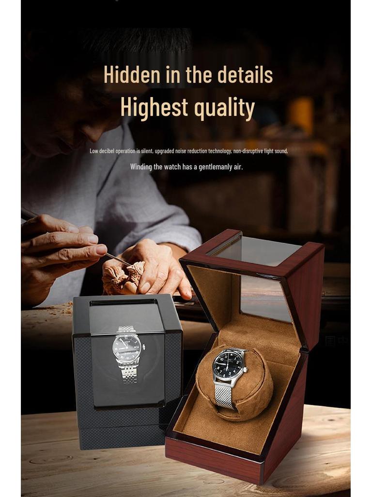 Black Carbon Fiber Single Watch Winder - Automatic Electric Rotator for Mechanical Watches.