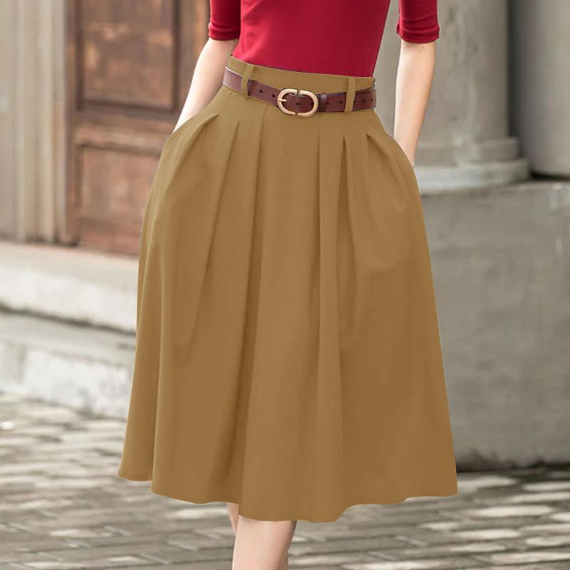 

ZANZEA Женские повседневные однотонные летние свободные юбки миди M хаки