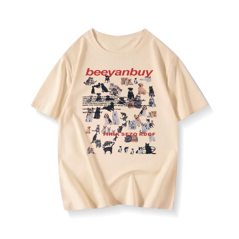 

Women s Plus Size Retro Cartoon Cat Cotton T-shirt - Loose Fit, Short Sleeve, Hong Kong Style XL (116-130 jin) абрикосовий