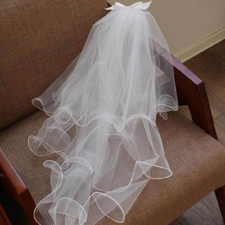 Bowknot Wedding Bride Veil with Rolled Edge Three Layer Bridal Veil Elegant Short Veil Bride Bridesmaid Hair Accessories