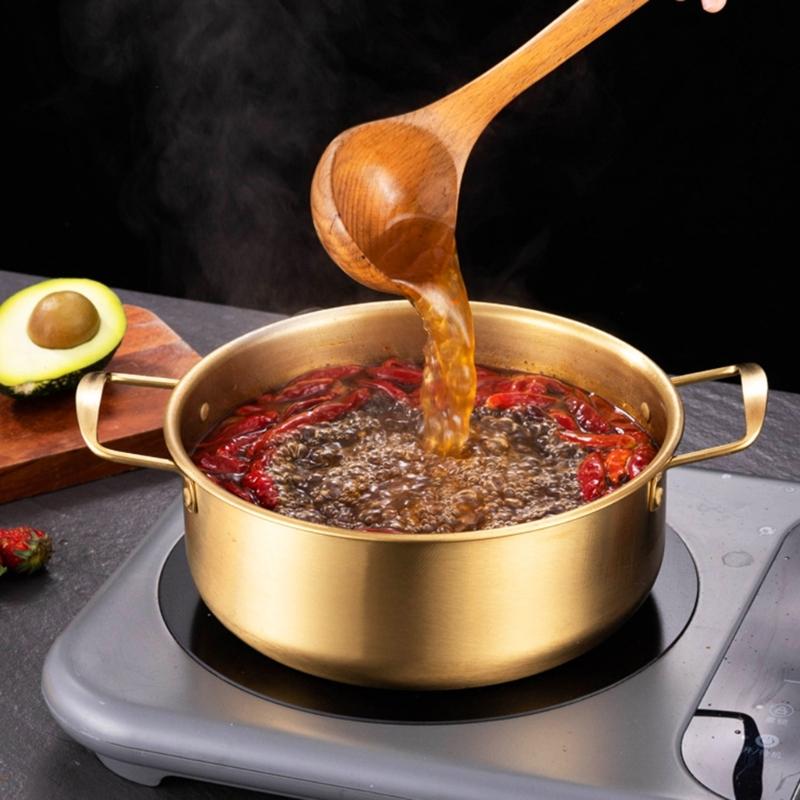 Korean Style Noodles Cooking Pot With Cover Comes and Eating Utensils Portable Stainless Steel Soup Pot