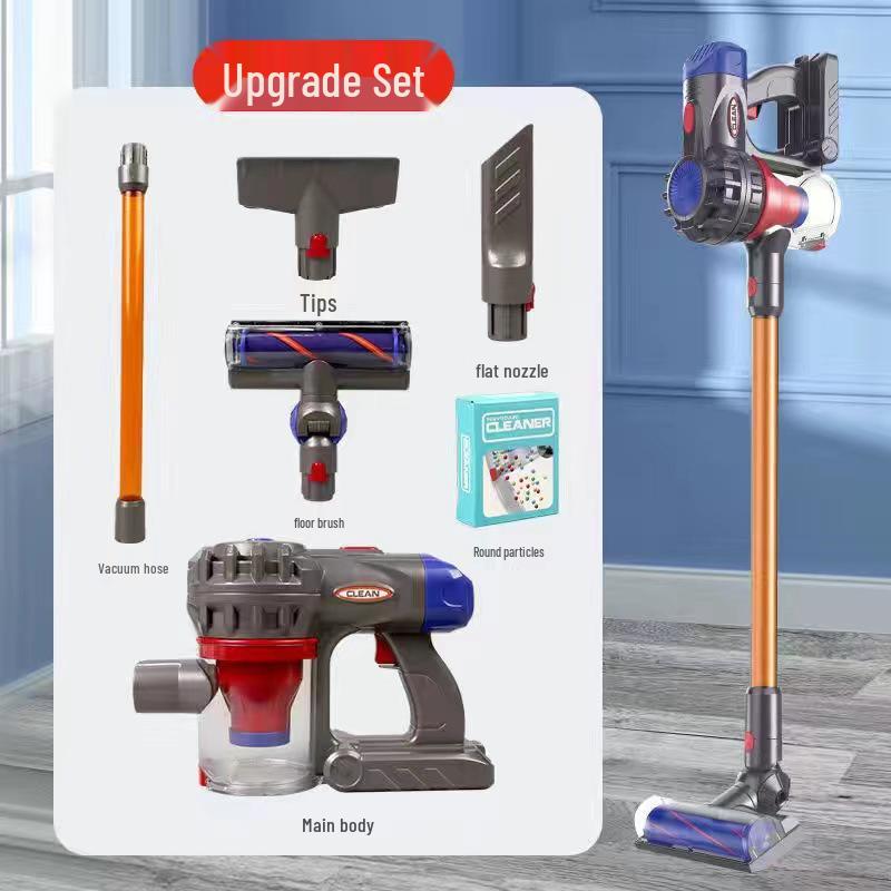 Kids' Electric Pretend Vacuum Cleaner & Cleaning Toy Set: Broom, Dustpan, and Simulated Sweeper.