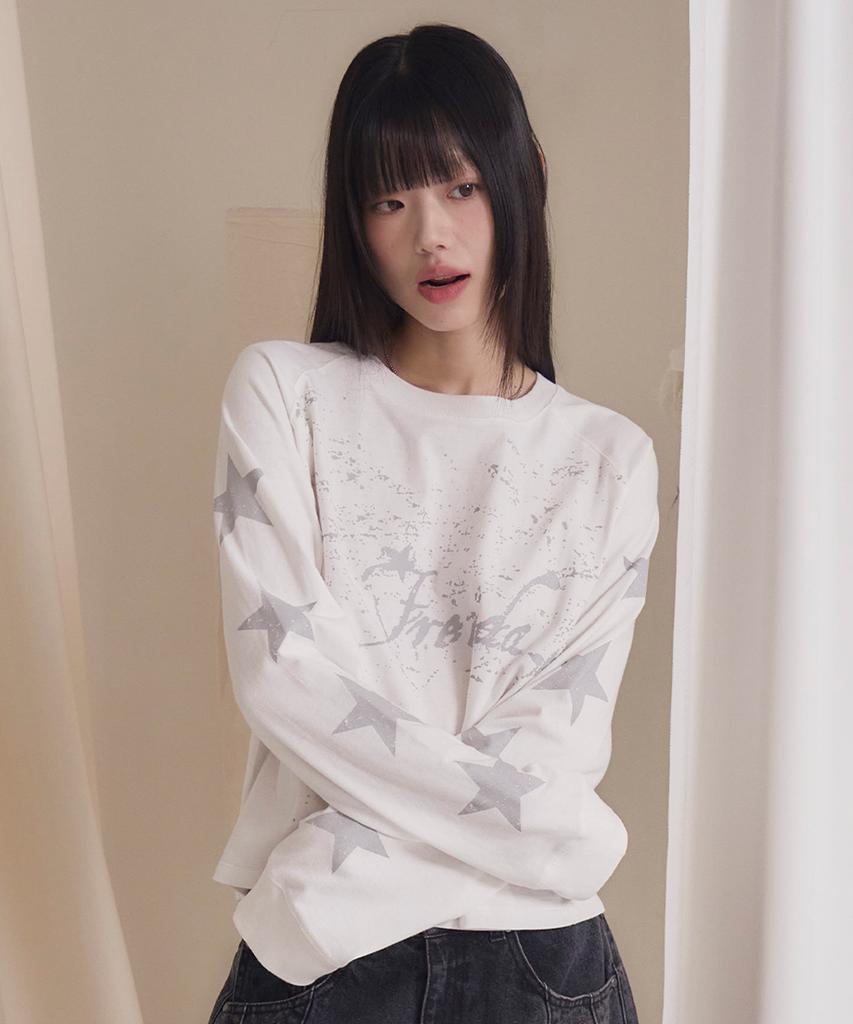 PRENDA Star Lettering Logo Long Sleeve White