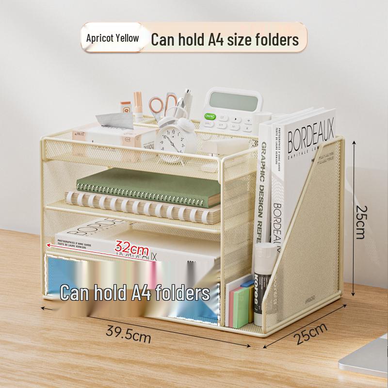 Multi-Layer A4 Desktop File Organizer and Bookends: Office Document Rack and Storage Box