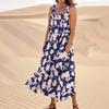 Women's Summer Casual Fashion Flower Printed Sleeveless  Pocket Dress