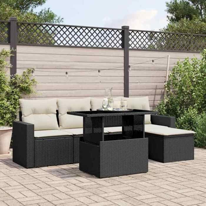 VidaXL Salon de jardin 6 pcs avec coussins noir résine tressée 3267236