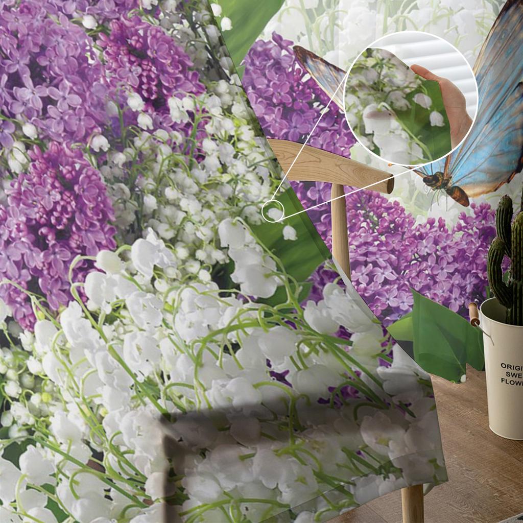 Flowers Bouquet Butterfly Sheer Curtains Window Tulle Curtains For Living Room Bedroom For Kitchen Veiling Curtains Decoration