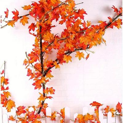 12 Pcs Artificial Maple Leaves Garland Fall Leaf Garland Silk Autumn Hanging Vines Red Ivy Garland for Home Wedding Party Garden Fireplace Decor