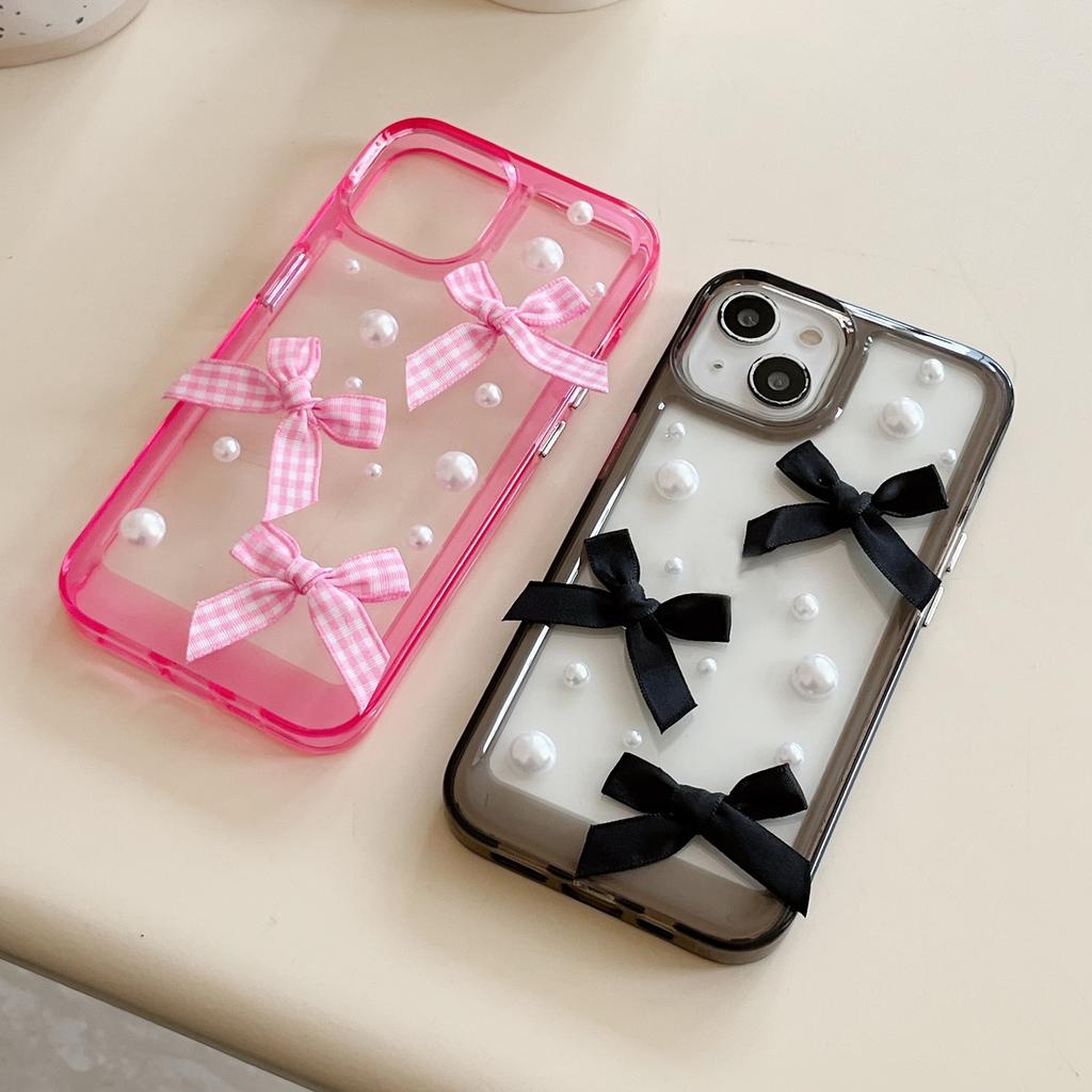 New Cute Pearl Bow Clear Phone Case for iPhone 16 15 14 13 12 11 Pro Max