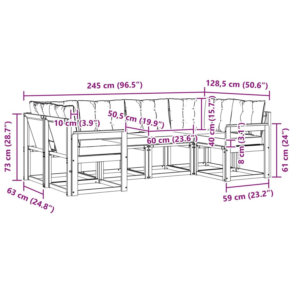 Outdoor Sofa Set with Cushions 6 pcs Natural and Black