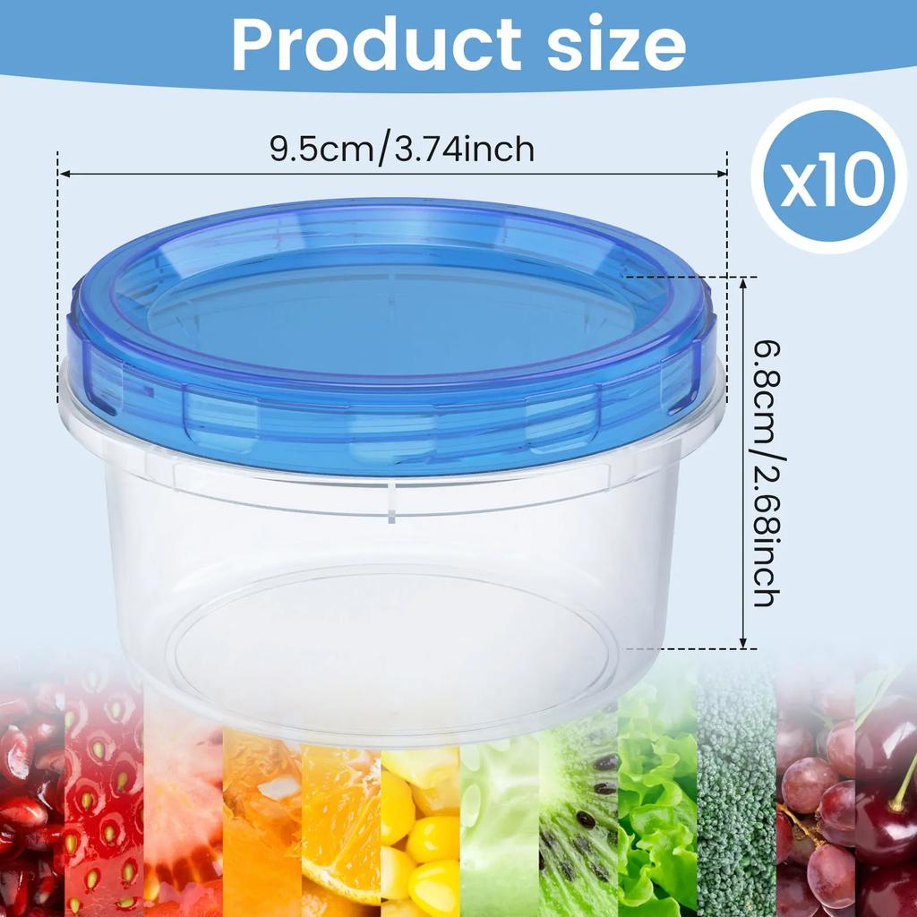 10Pcs Freezer Storage Container Plastic Small Food Container Stackable Travel Bottle Soup Bowl with Sealing Lid for Refrigerator