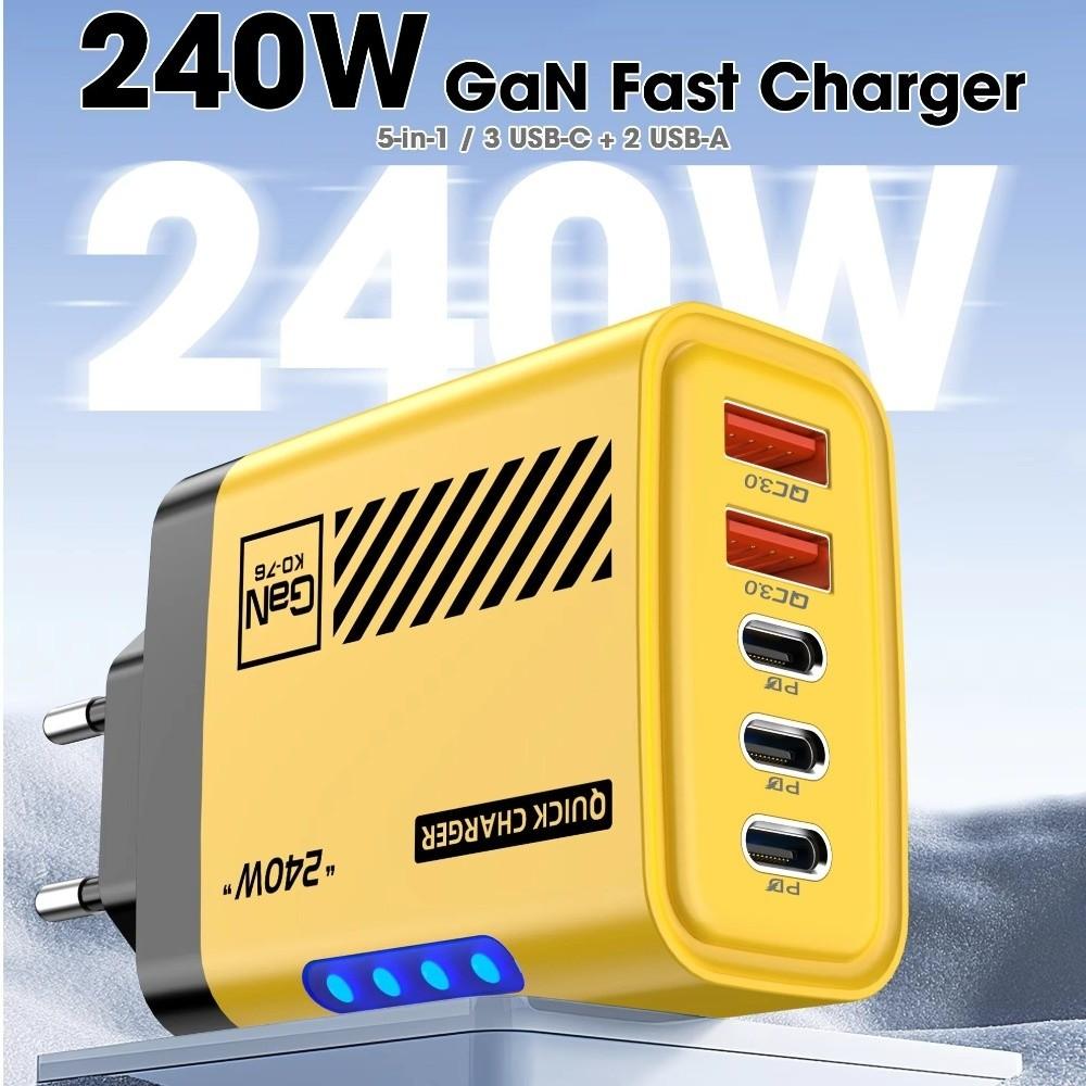 240W GaN Charger Adapter 5 Port Desktop Charger Adapter 3PD 2USB Fast Charger Adapter Home Use