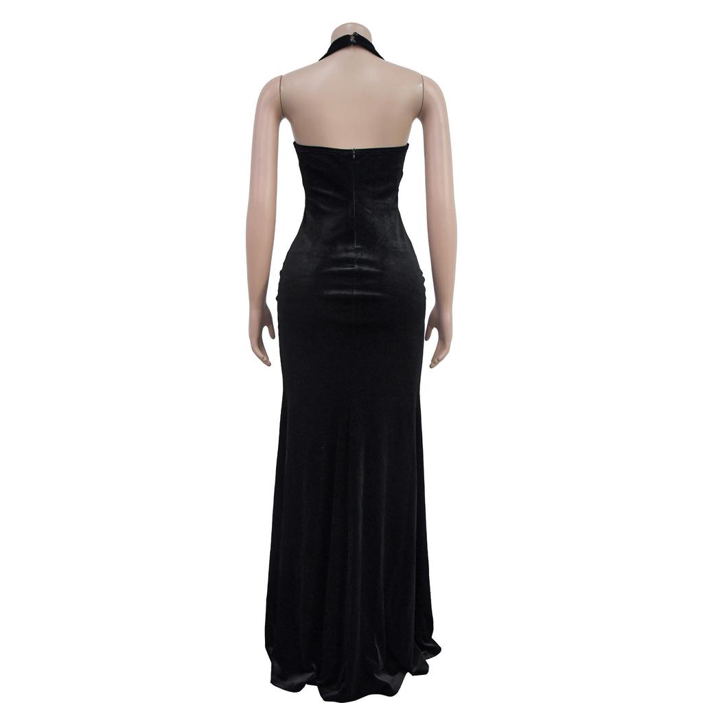 Women's Halter Backless Sexy Slit Long Dress - European and American Fashion