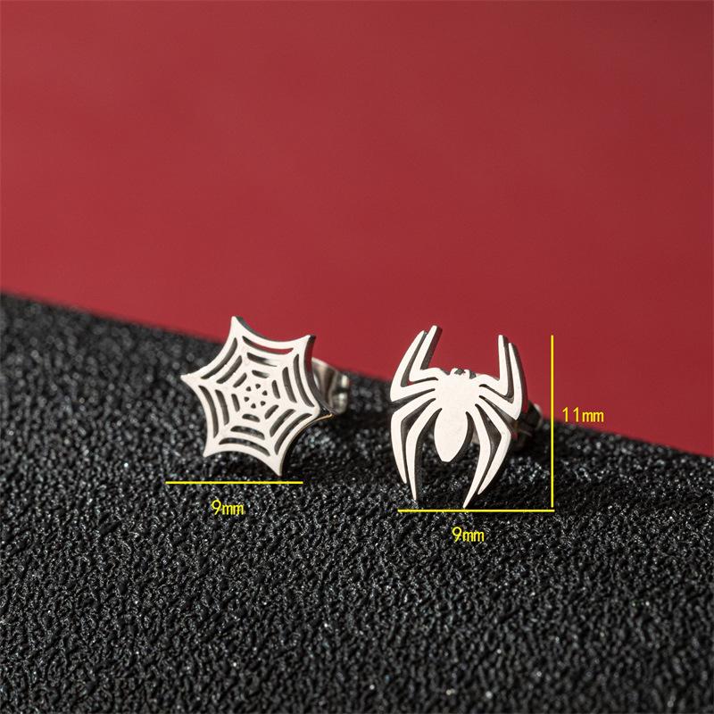 Asymmetrical Gothic Spider Web Stainless Steel Halloween Earrings