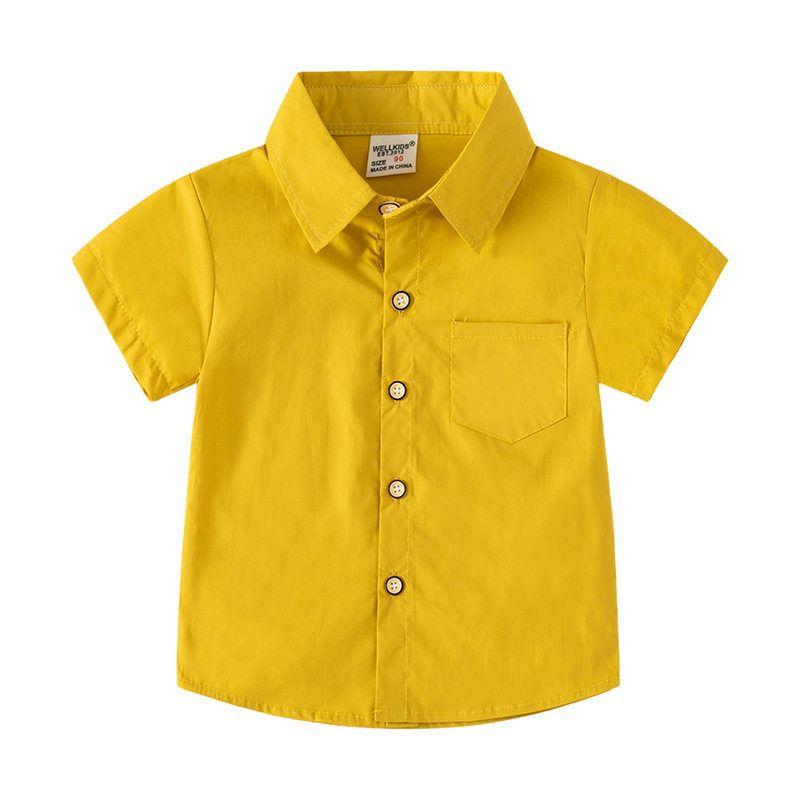 And Cool Boys' Short-Sleeved Shirts with Lapels, Kidsren's Shirts, Korean Style Summer Solid Color Cotton Tops for Small and Medium-Sized Kidsren