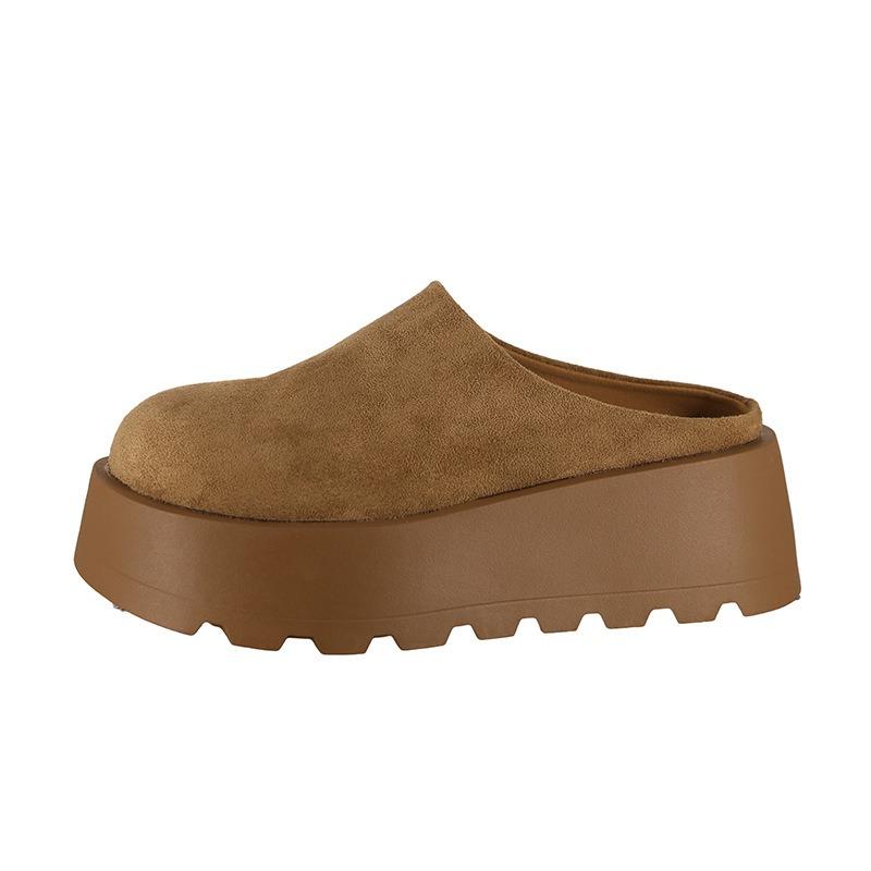 Leather thick-soled bag head half slippers women's new spring and autumn outer wear versatile casual height-increasing lazy slippers