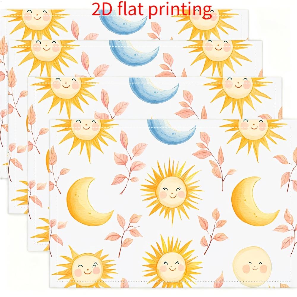 

Set of 4 Square Placemats Sun Moon Floral Print Thin Polyester 12x18 Inch for Day-Night Dining Home Decor Gift 30x45cm-4PC